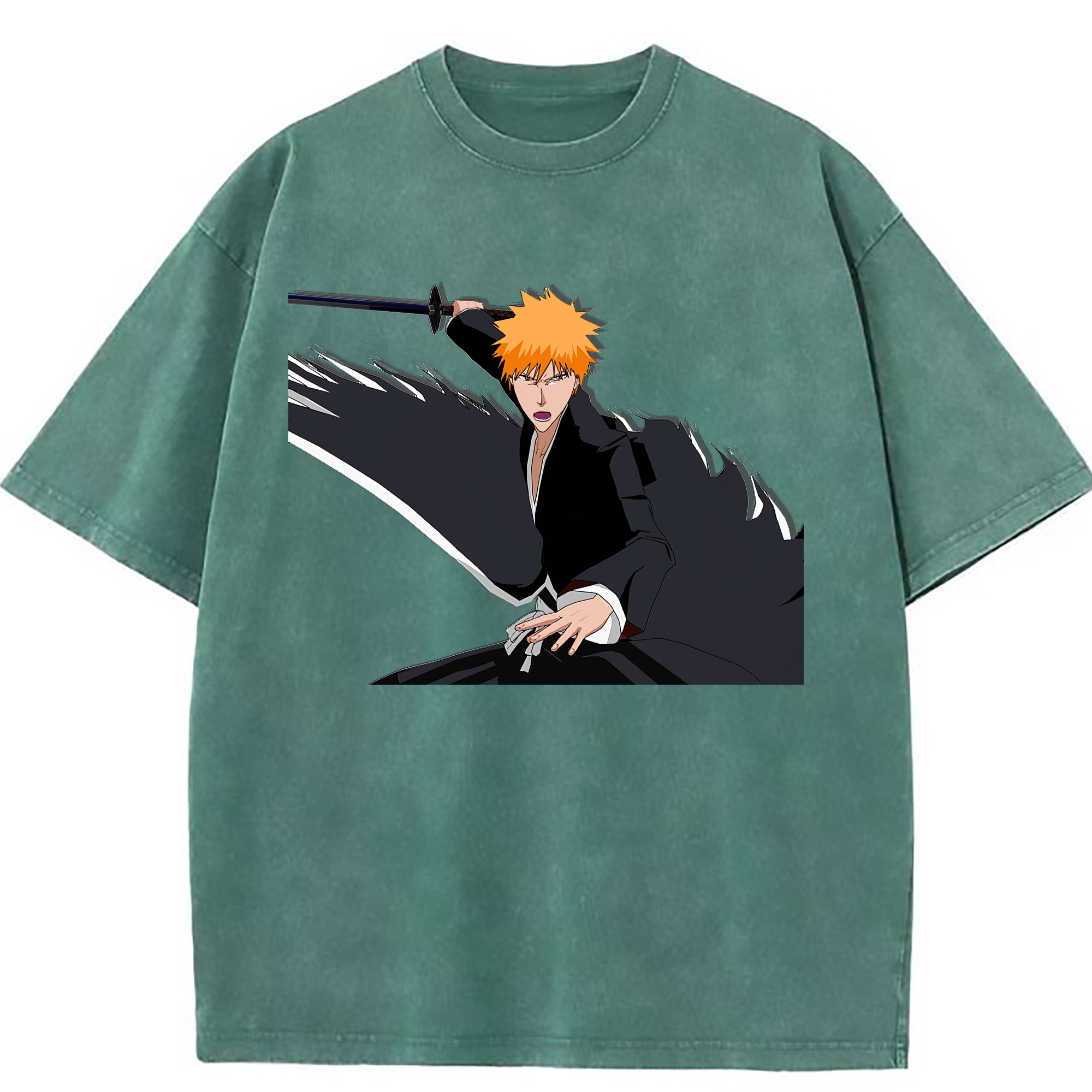 （画像用） ブリーチ 黒崎一護（くろさき いちご）BLEACH Kurosaki Ichigo 綿100% ヴィンテージ風 半袖Tシャツ（フロントプリント）